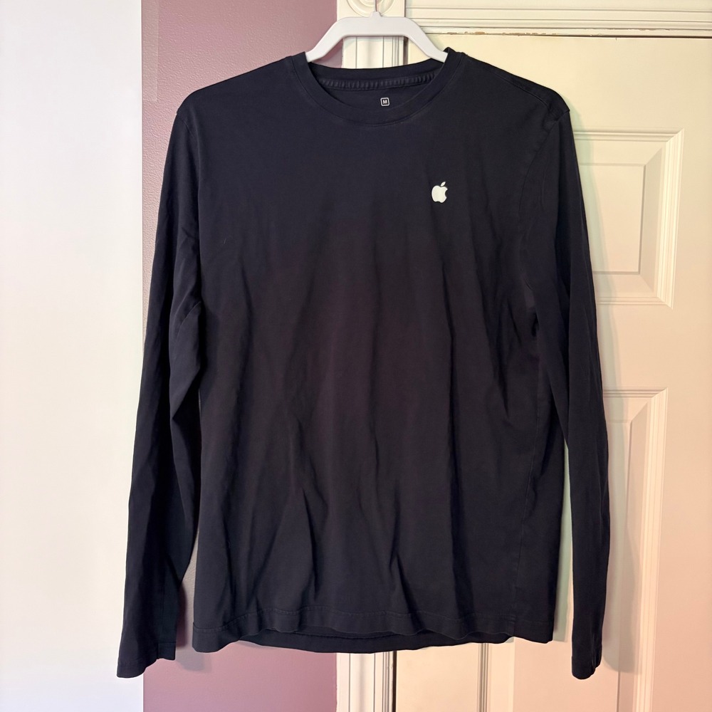 Apple Long Sleeve T-Shirt Medium Minimalist Black Employee Promo Tech Logo Tee